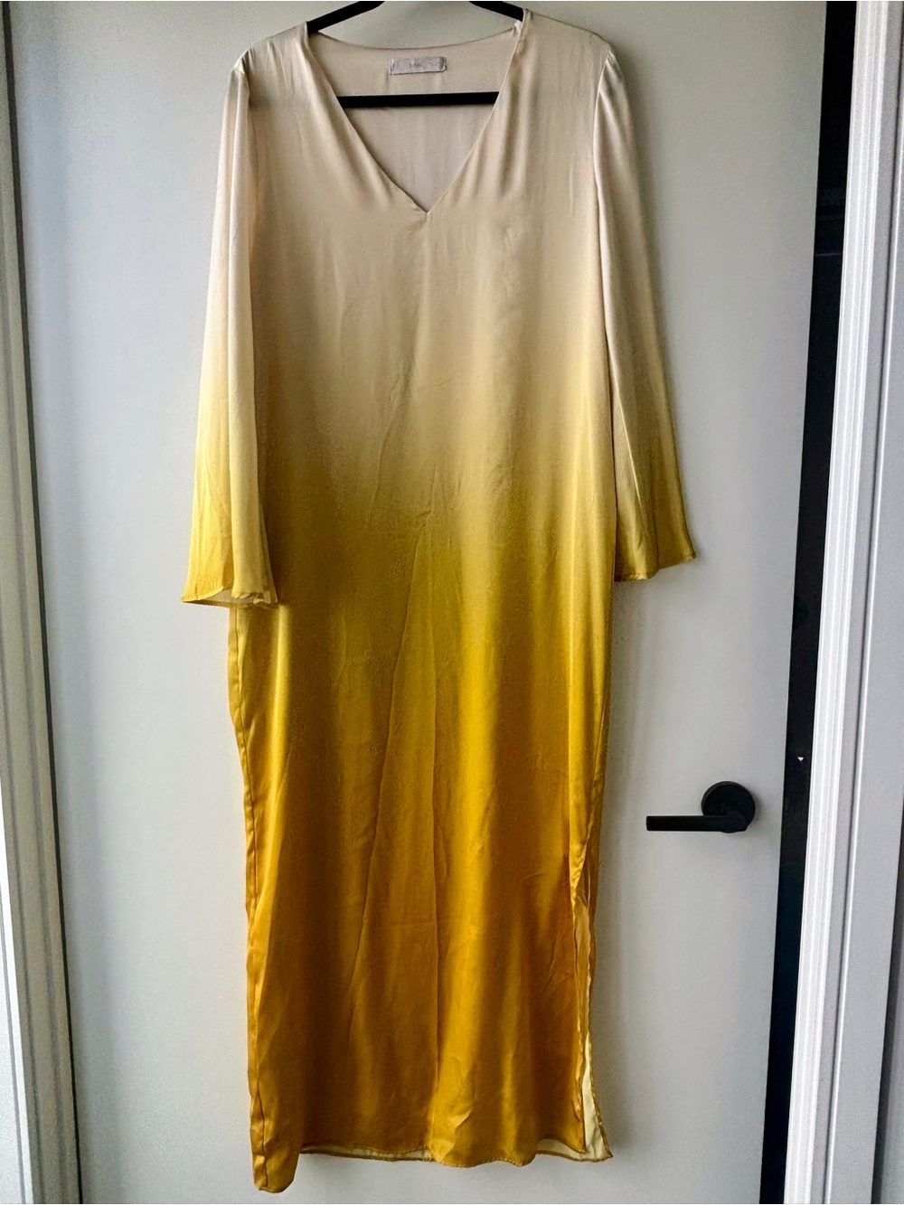 Mango Ombre Yellow Cream Long Sleeve Satin Maxi Dress - Picture 4 of 5